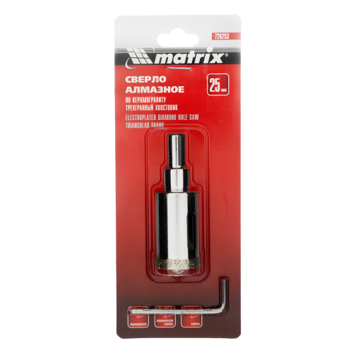 Сверло алмазное по керамограниту, 25 х 67 мм, трехгранный хвостовик Matrix купить в Москве с доставкой по всей России | ProtosMarket.ru