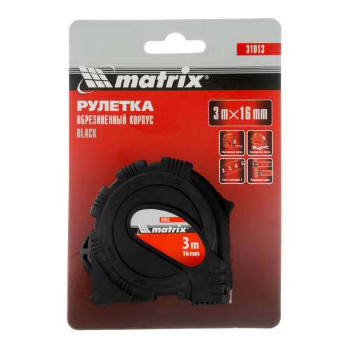 Рулетка Black,3 м х 16 мм,обрезиненный корпус Matrix по ценам производителя в Санкт-Петербурге с доставкой по всей России