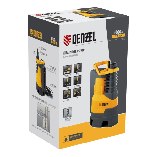 Дренажный насос DPХ450, 450 Вт, подъем 5 м, 9000 л/ч Denzel по ценам производителя в Санкт-Петербурге с доставкой по всей России