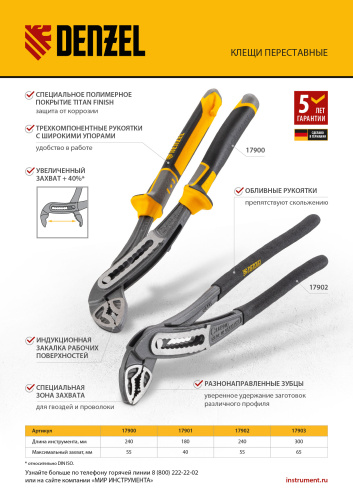 Клещи переставные, обливные рукоятки, 300 мм Denzel купить в Москве с доставкой по всей России | ProtosMarket.ru