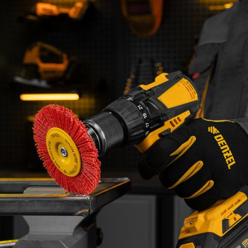 Щетка для дрели, 100 мм, Плоская, со шпилькой, нейлоновая щетина Denzel по ценам производителя в Санкт-Петербурге с доставкой по всей России