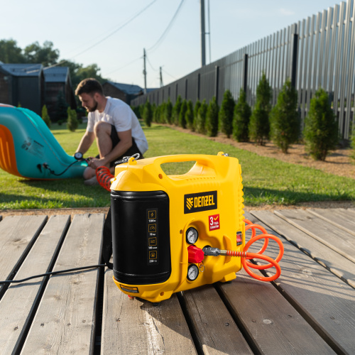 Компрессор воздушный DL1300, 10 бар, 1,3 кВт 180 л/мин 5 л, с набором аксессуаров Denzel по ценам производителя в Санкт-Петербурге с доставкой по всей России