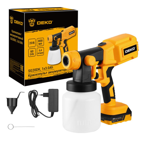 Краскопульт аккумуляторный DEKO SG20DK, 20В, 800 мл, 1x3.0Ач по ценам производителя в Санкт-Петербурге с доставкой по всей России