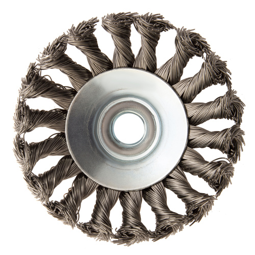 Щетка для УШМ, 100 мм, "Тарелка", крученая нержавеющая проволока 0.5 мм, М14 Denzel купить в Москве с доставкой по всей России | ProtosMarket.ru