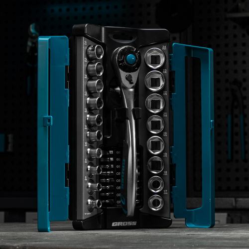 Набор торцевых головок, трещотка 120 зубьев, 1/2", CrV, 36 предметов Gross по ценам производителя в Санкт-Петербурге с доставкой по всей России