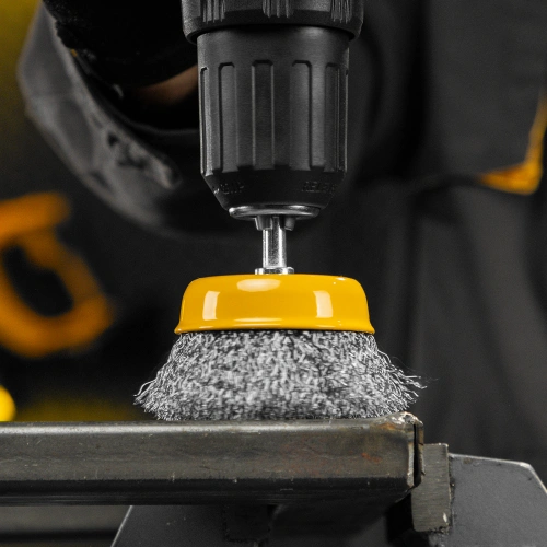 Щетка для дрели, 75 мм, Чашка, со шпилькой, нержавеющая витая проволока Denzel по ценам производителя в Санкт-Петербурге с доставкой по всей России