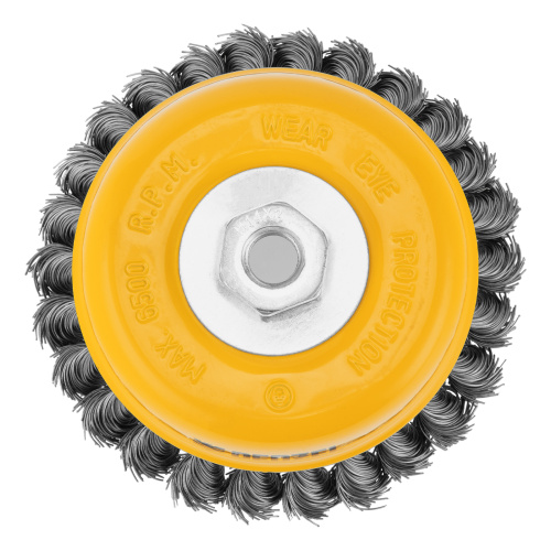 Щетка для УШМ, 125 мм, "Чашка", крученая нержавеющая проволока 0.5 мм, М14 Denzel по ценам производителя в Санкт-Петербурге с доставкой по всей России