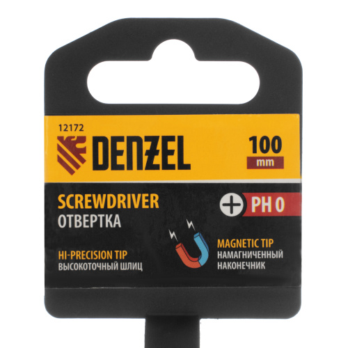 Отвертка PH0х100 мм, CrV, трехкомпонентная рукоятка Denzel по ценам производителя в Санкт-Петербурге с доставкой по всей России