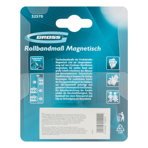 Рулетка Magnetisch 3 м х 16 мм,обрезиненный корпус,автоматическая фиксация,Нейлоновое покрытиеытие,зацеп с магнитом Gross по ценам производителя в Санкт-Петербурге с доставкой по всей России