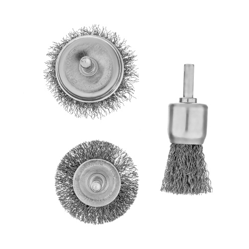 Набор щеток для дрели, 1 Плоская 50мм, 2 Чашки 25-50мм, шпилька, нерж. вит. проволока Denzel по ценам производителя в Санкт-Петербурге с доставкой по всей России