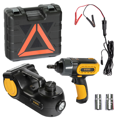 Домкрат электрогидравлический «3 в 1» (1,5 т), 12В, с гайковертом электрическим, в наборе  Denzel по ценам производителя в Санкт-Петербурге с доставкой по всей России