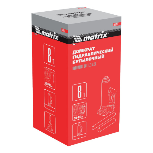 Домкрат гидравлический бутылочный, 8 т, высота подъема 230-457 мм Matrix по ценам производителя в Санкт-Петербурге с доставкой по всей России