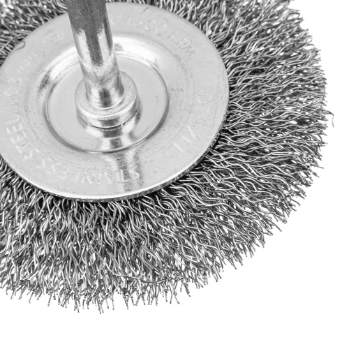 Набор щеток для дрели, 2 Плоские 50-75мм, 3 Чашки 25-50-75мм, шпилька,  нерж.вит. проволока Denzel по ценам производителя в Санкт-Петербурге с доставкой по всей России