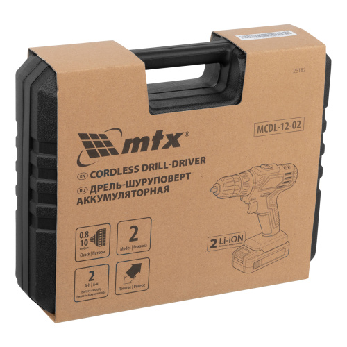 Дрель-шуруповерт аккумуляторная MCDL-12-02, Li-Ion, 12 В, 2 акк. MTX по ценам производителя в Санкт-Петербурге с доставкой по всей России