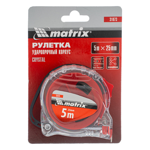Рулетка Crystal,5 м х 25 мм,корпус из поликарбоната Matrix по ценам производителя в Санкт-Петербурге с доставкой по всей России