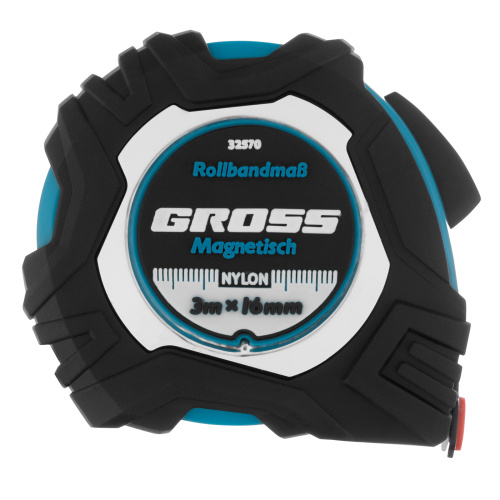 Рулетка Magnetisch 3 м х 16 мм,обрезиненный корпус,автоматическая фиксация,Нейлоновое покрытиеытие,зацеп с магнитом Gross по ценам производителя в Санкт-Петербурге с доставкой по всей России
