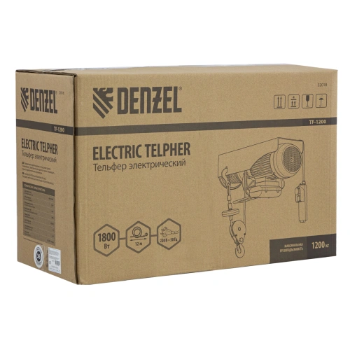 Тельфер электрический TF-1200,1.2 т, 1800 Вт, высота 12 м, 8 м/мин Denzel по ценам производителя в Санкт-Петербурге с доставкой по всей России