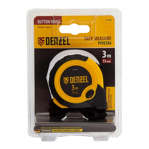 Рулетка 3м х 13мм, двухкомп. корпус, кнопка-пауза Denzel по ценам производителя в Санкт-Петербурге с доставкой по всей России