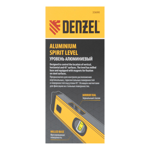 Уровень алюминиевый, магнит., фрезерованный, 3 глазка (1 зеркал.) 0,5 мм/м, 400 мм Denzel по ценам производителя в Санкт-Петербурге с доставкой по всей России