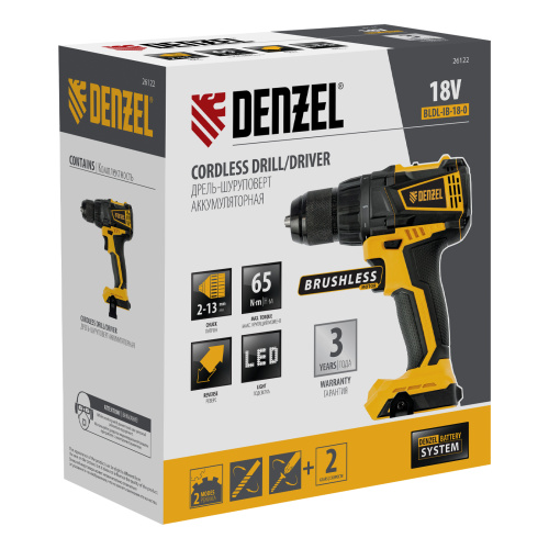 Дрель-шуруповерт аккумуляторная, бесщет. BLDL-IB-18-0, Li-Ion, 18 В Denzel купить в Москве с доставкой по всей России | ProtosMarket.ru
