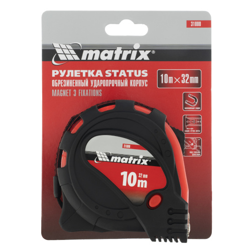 Рулетка Status Magnet 3 fixations,10 м х 32 мм,обрезиненный корпус,зацеп с магнитом Matrix по ценам производителя в Санкт-Петербурге с доставкой по всей России