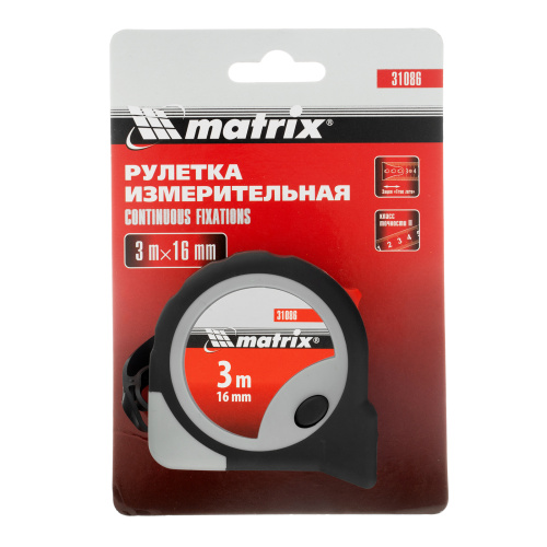 Рулетка Continuous fixation,3 м х 16 мм,двухкомпонентный корпус,плавная фиксация Matrix по ценам производителя в Санкт-Петербурге с доставкой по всей России