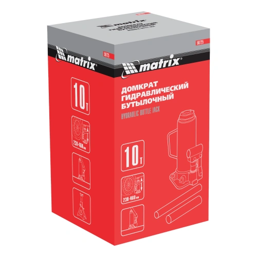 Домкрат гидравлический бутылочный, 10 т, высота подъема 230-460 мм Matrix по ценам производителя в Санкт-Петербурге с доставкой по всей России