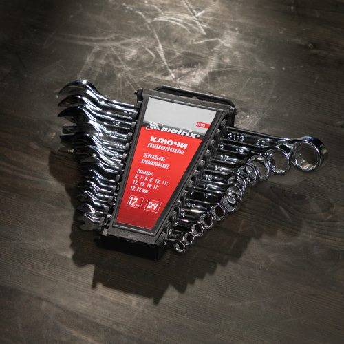 Набор ключей комбинированных, 6-22 мм, 12 шт, CrV, полированный хром Matrix купить в Москве с доставкой по всей России | ProtosMarket.ru