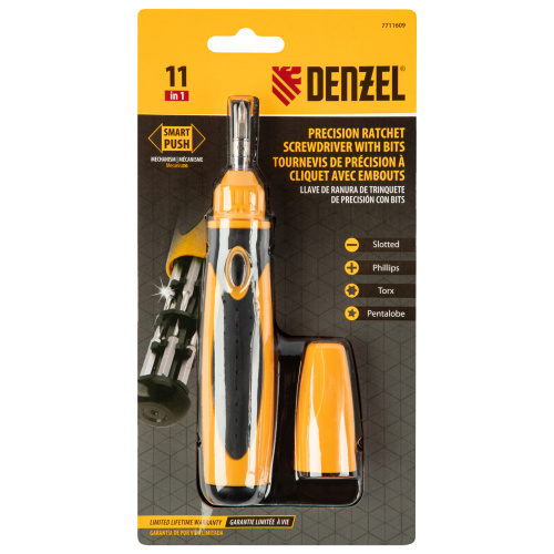 Отвертка реверсивная, механизм SmartPush mini 11 шт, CrMo Denzel купить в Москве с доставкой по всей России | ProtosMarket.ru
