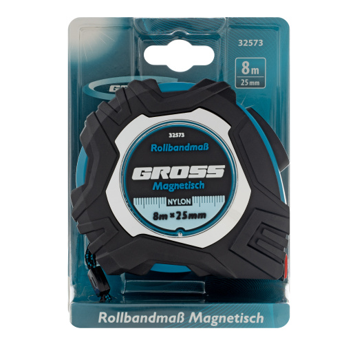 Рулетка Magnetisch 8 м х 25 мм,обрезиненный корпус,автоматическая фиксация,Нейлоновое покрытиеытие,зацеп с магнитом Gross купить в Москве с доставкой по всей России | ProtosMarket.ru