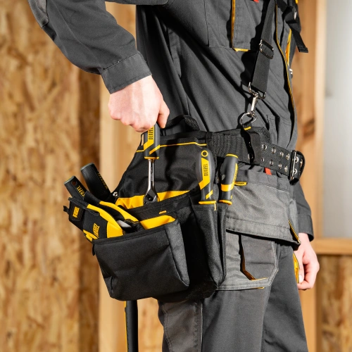 Пояс монтажника усиленный, с лямками, сумки поясные, держатель для молотка Denzel купить в Москве с доставкой по всей России | ProtosMarket.ru