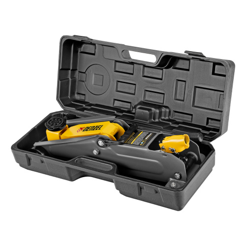 Домкрат гидравлический подкатной, 2 т, 135-385 мм, в пласт. кейсе Denzel по ценам производителя в Санкт-Петербурге с доставкой по всей России