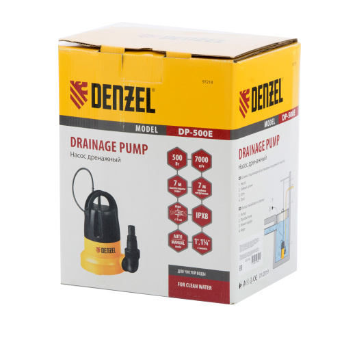 Дренажный насос DP500E, 500 Вт, подъем 7 м, 7000 л/ч Denzel по ценам производителя в Санкт-Петербурге с доставкой по всей России