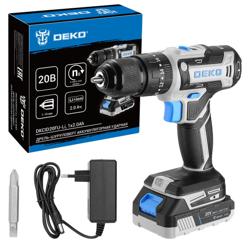 Дрель-шуруповерт аккумуляторная ударная DEKO DKCID20FU-Li, 20В, 1x2.0Ач купить в Москве с доставкой по всей России | ProtosMarket.ru
