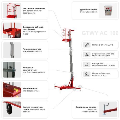 Одномачтовый подъемник SKYER GTWY8-100 купить в Москве с доставкой по всей России | ProtosMarket.ru